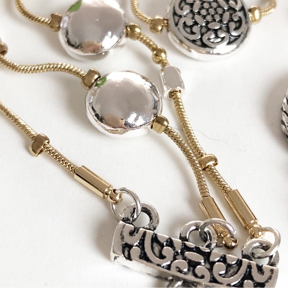 Three Stranded Silver and Gold Tone Beaded Adjustable Bracelet - Picture 12 of 16